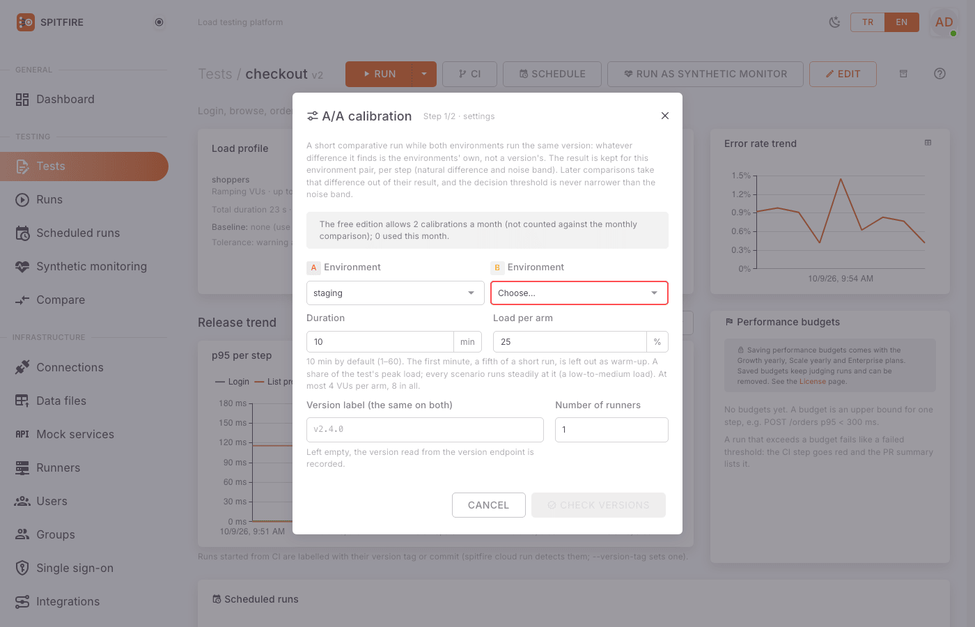 A/A calibration dialog