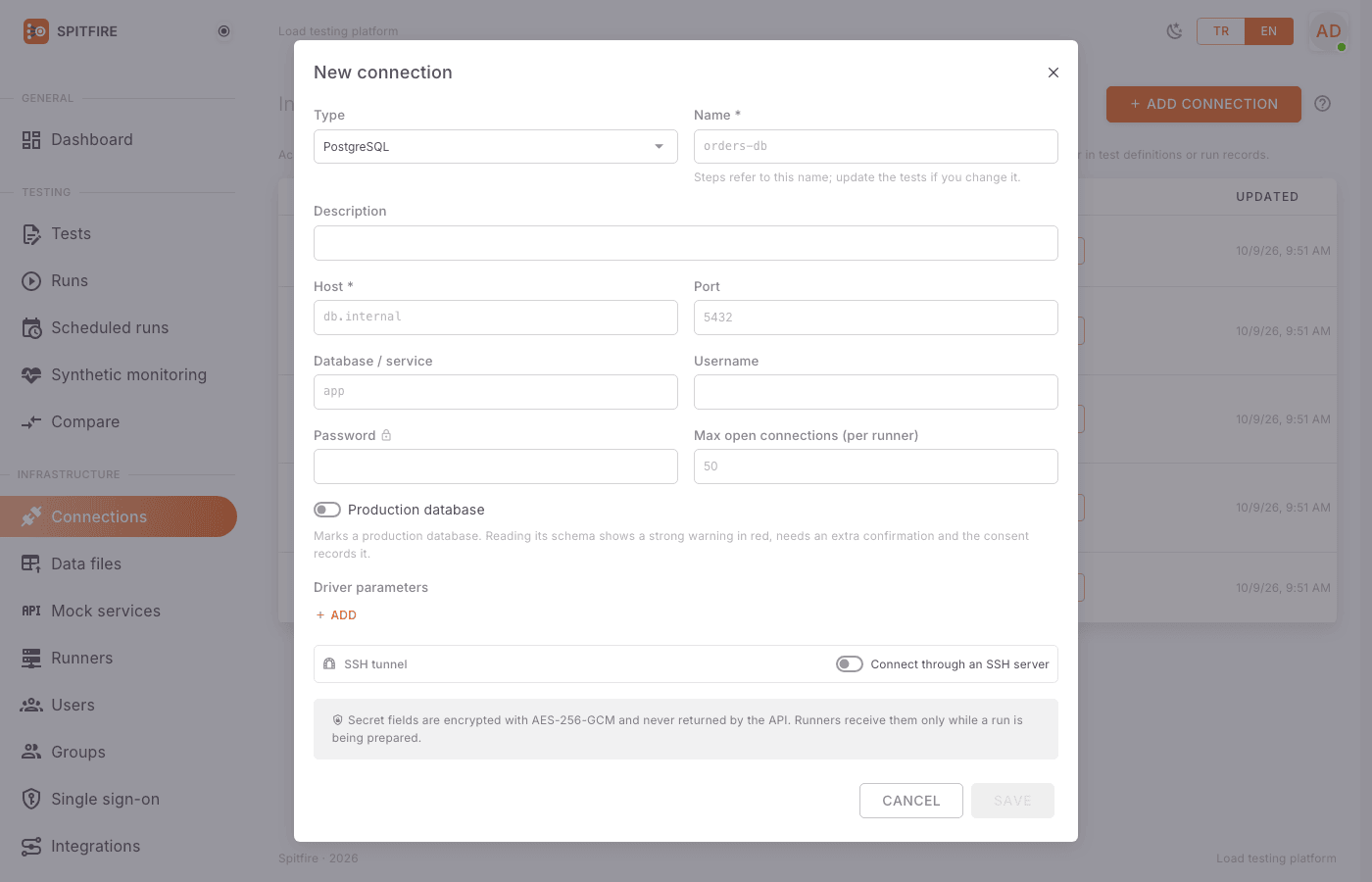 New connection dialog