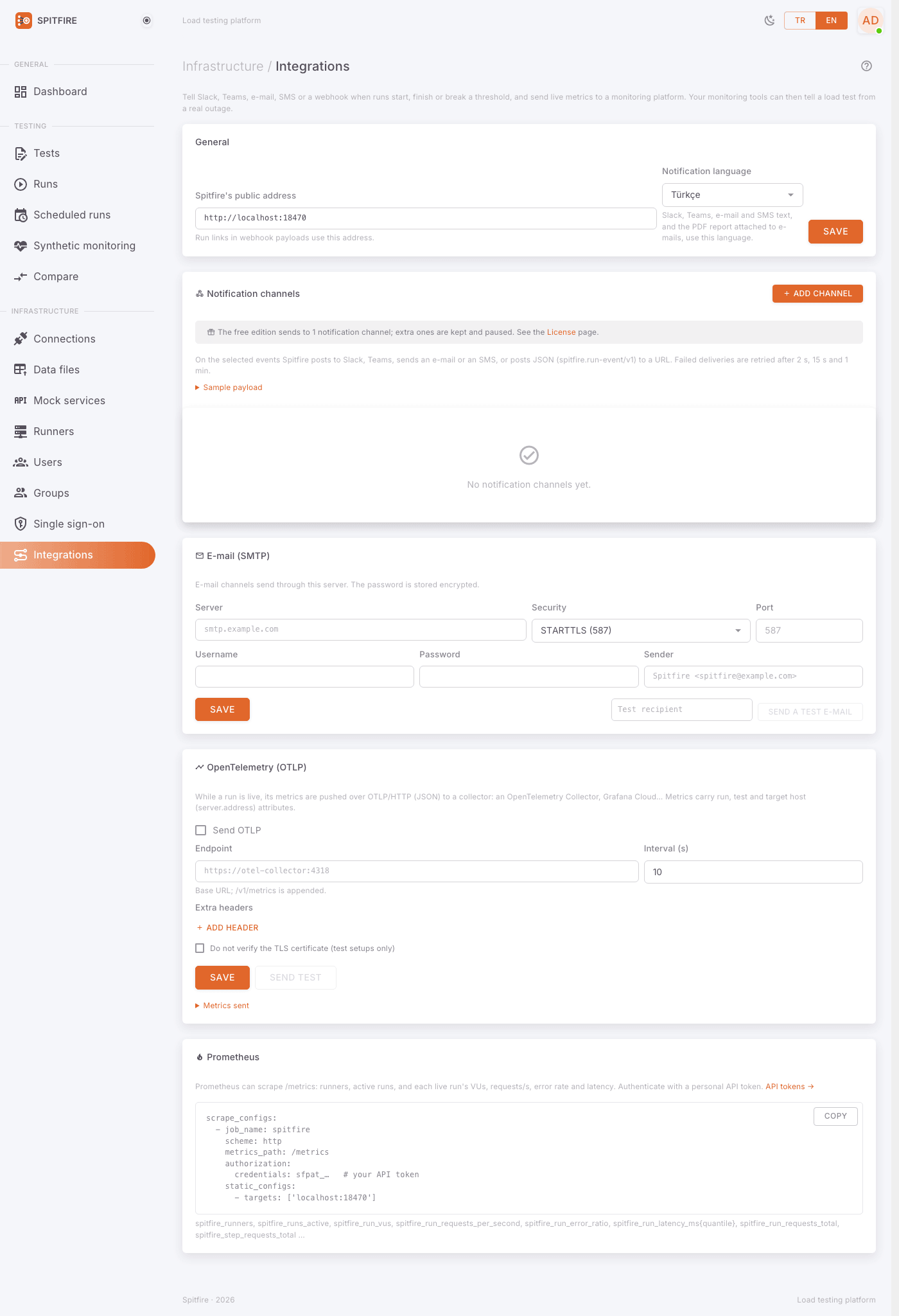 Integrations page