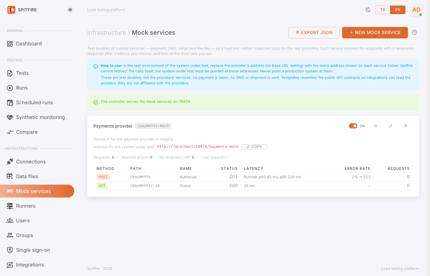 Mock services page